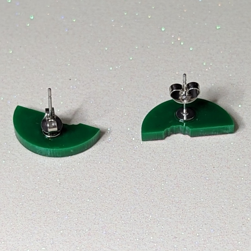 Watermelon slice red glitter acrylic stud earrings - Picture 6 of 7